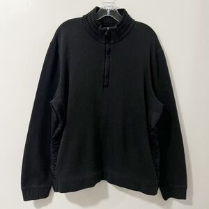 Hugo Boss Mens Black Cotton Quarter Zip Pullover Sweater Nylon Side Panels XXL